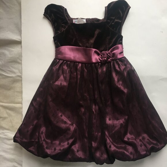 Peachy Kids Girls Dress Size 4 Velvet Top Ruffle Shimmer Bottom Tie-Back Rose - Picture 2 of 15